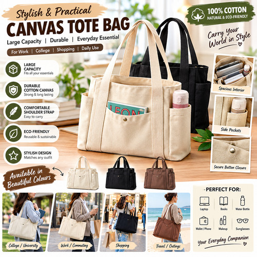 Stylish large canvas tote - large, bag