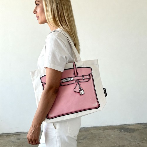 Pink canvas tote bag large - tote,