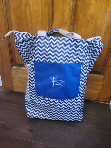 Blue white chevron nurse - nurse, tote