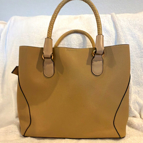 Beige solid tote bag pebbled - beige,