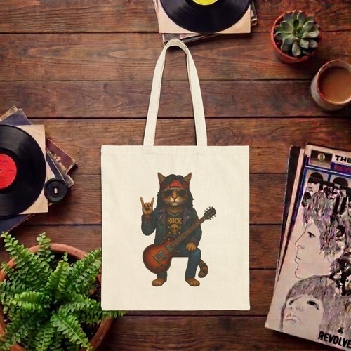 Rock cat tote - bag, music