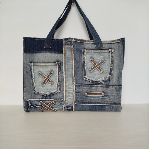Upcycled denim tote - upcycled, large