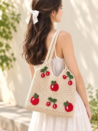 Crochet straw tote handbag - tote,