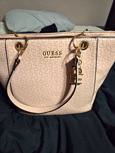 Guess beige embossed logo tote - guess,