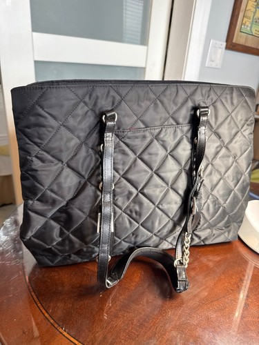 Quilted black nylon tote - quilted,