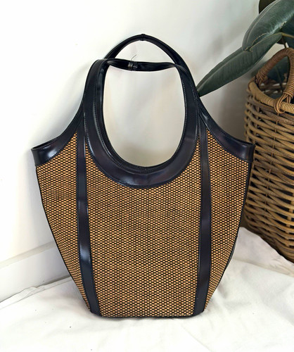 Dkny black beige woven tote - black,