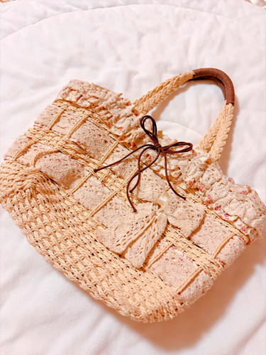 Beige woven straw basket bag - beige,