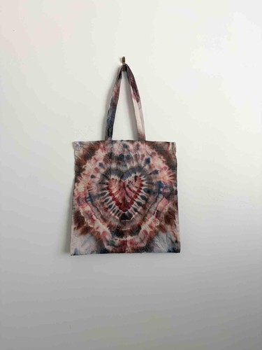 Ice dye tote bag heart - tote,